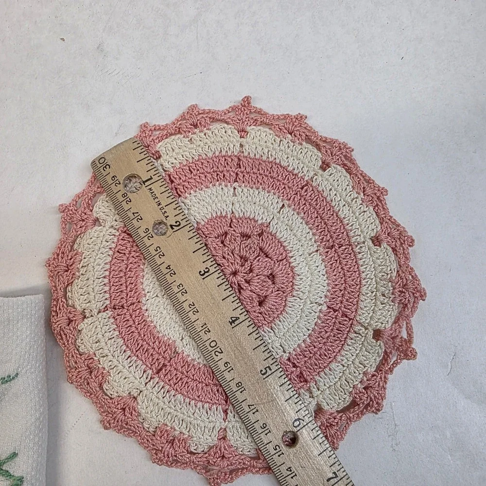 Vintage Cannon Tea Towel Dish White Embroidered Floral Crochet Trim, GUC